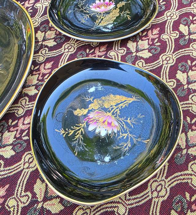 Appealing Black Snack Plate with side plates made in Germany