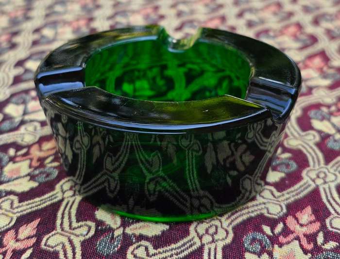 Pretty Green Glass - Mid Century Ashtray - Very Heavy and Solid