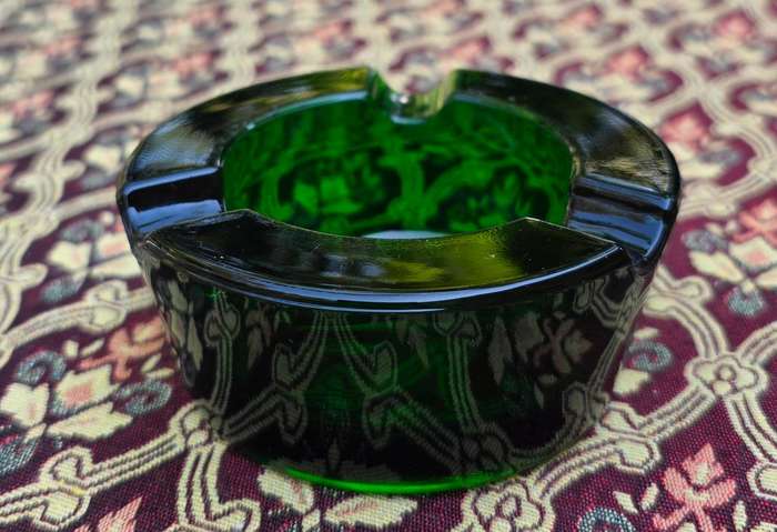 Pretty Green Glass - Mid Century Ashtray - Very Heavy and Solid