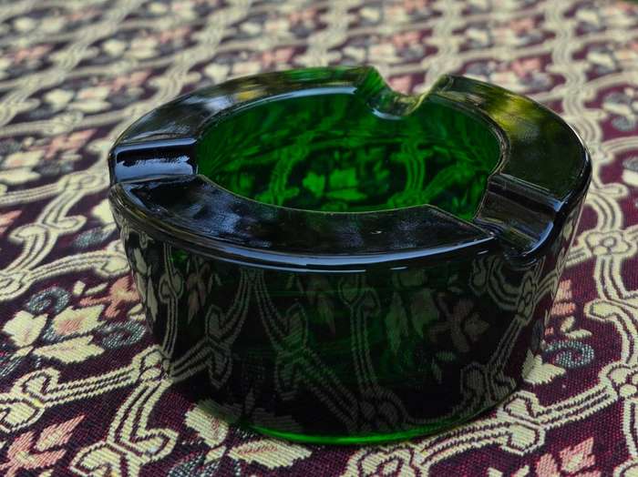 Pretty Green Glass - Mid Century Ashtray - Very Heavy and Solid
