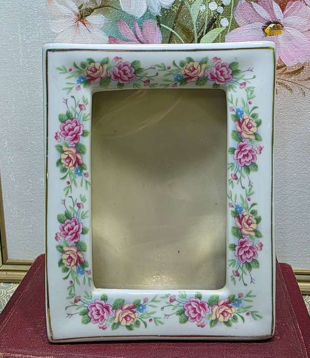 Vintage Porcelain Photo Frame with Floral Border
