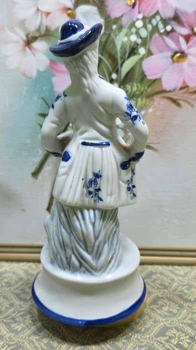 Vintage Blue and White Victorian Man Porcelain Figurine Music Box