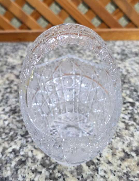 Vintage Bohemian Crystal Basket | Cut & Etched Glass | Original Stickers
