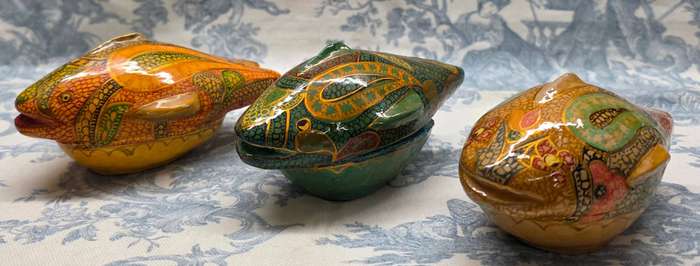 Set of 3 Papier-Mâché Fish Trinket Boxes