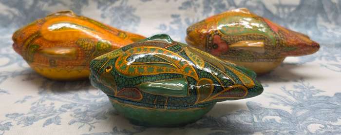 Set of 3 Papier-Mâché Fish Trinket Boxes