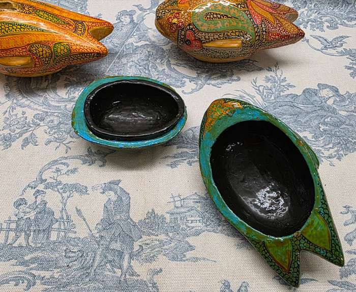 Set of 3 Papier-Mâché Fish Trinket Boxes