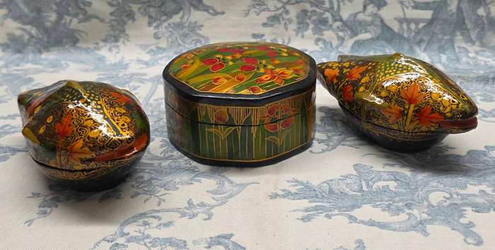 Set of 2 Papier-Mâché Fish Trinket Boxes + 1 Trinket Box