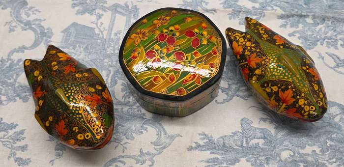 Set of 2 Papier-Mâché Fish Trinket Boxes + 1 Trinket Box