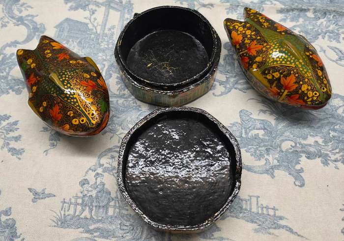 Set of 2 Papier-Mâché Fish Trinket Boxes + 1 Trinket Box