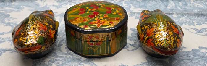 Set of 2 Papier-Mâché Fish Trinket Boxes + 1 Trinket Box