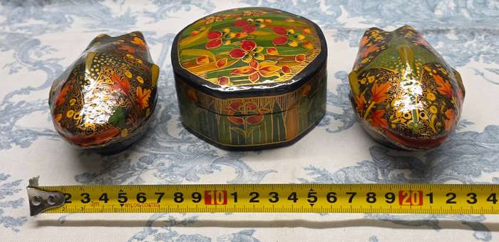 Set of 2 Papier-Mâché Fish Trinket Boxes + 1 Trinket Box