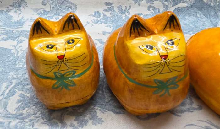 Set of 3 Papier-Mâché CAT Trinket Boxes