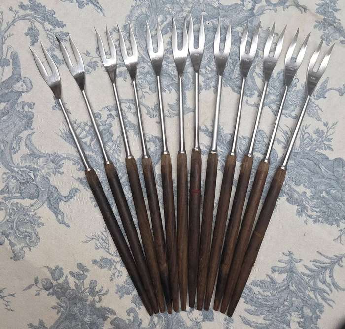 Set of 12 INOX Fondue Forks  Wooden Handles