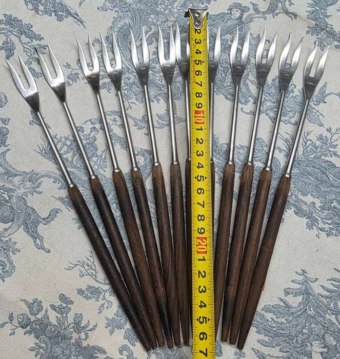 Set of 12 INOX Fondue Forks  Wooden Handles
