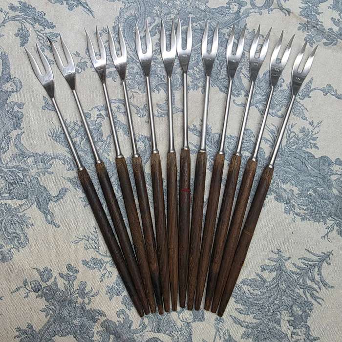 Set of 12 INOX Fondue Forks  Wooden Handles