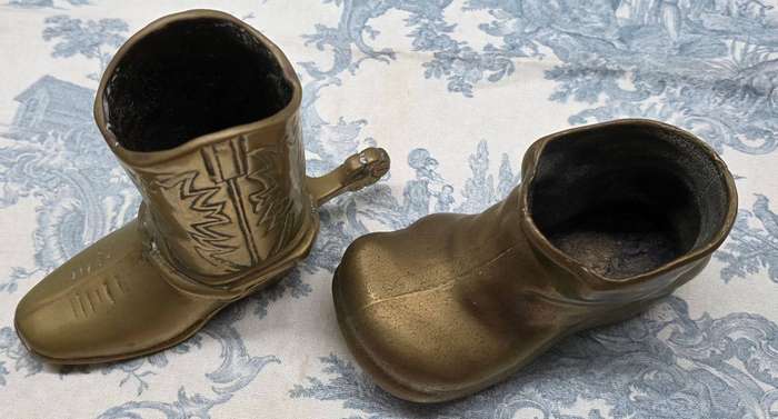 Solid Brass Footsteps  Vintage Boot & Shoe Duo