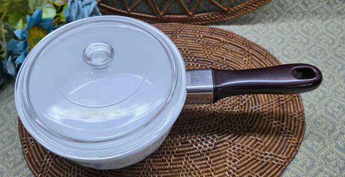 Vintage Arcoflam France - Arcoflam glass ceramic pot with Glass Lid