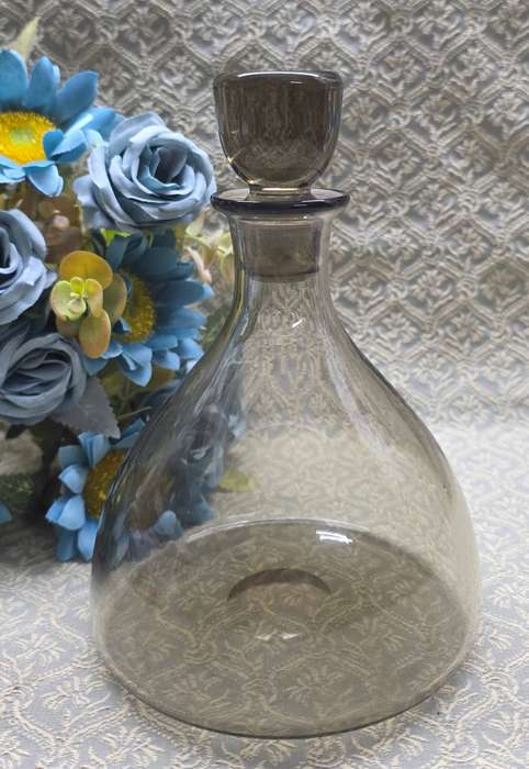 Smoky Grey Elegance  Vintage Glass Bar Decanter