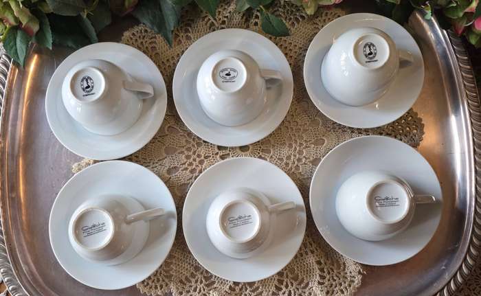 Set of 6 Tea Cups & Saucers  Mixed White Porcelain