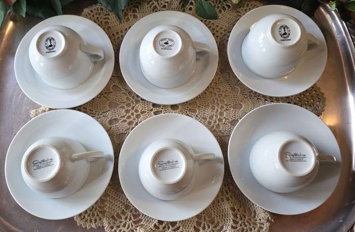 Set of 6 Tea Cups & Saucers  Mixed White Porcelain