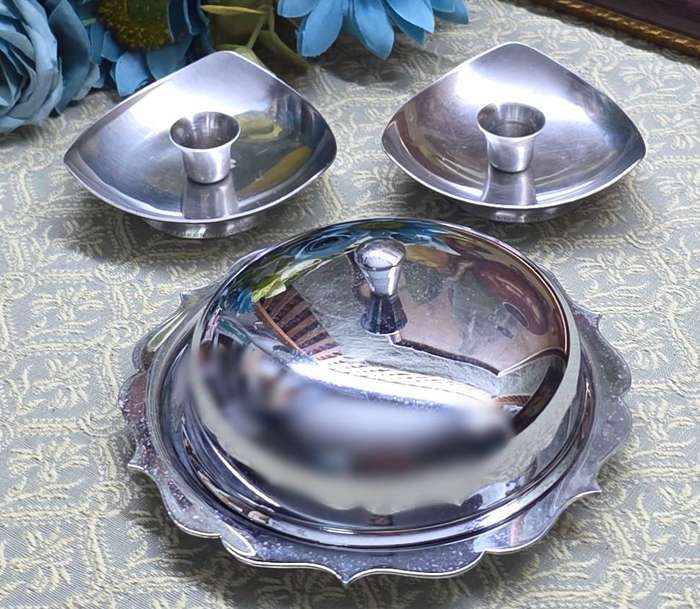 BUTTER DISH & CANDLE HOLDERS