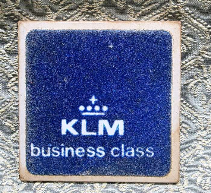 Share KLM Royal Dutch Airlines Business Class Blue White Ceramic Tile Vintage Item