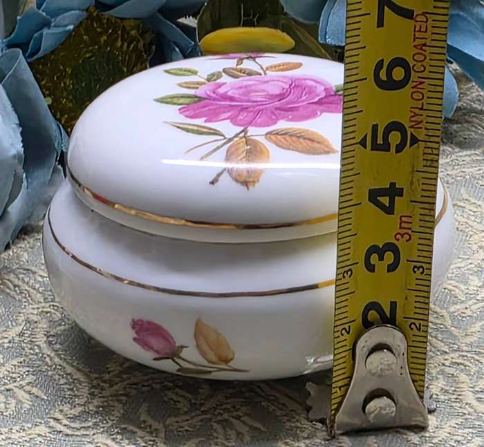 Vintage Pink Rose Round Porcelain Trinket Box
