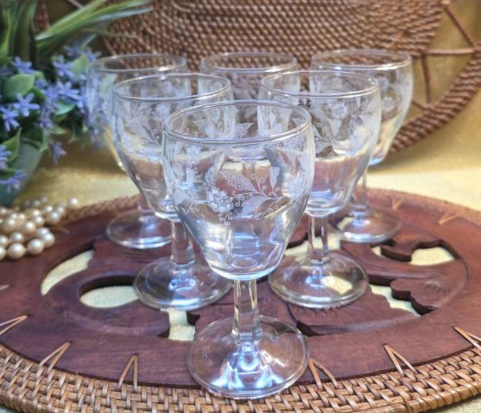 Attractive 19th century in acid-etched 6 Sherry Glasses
