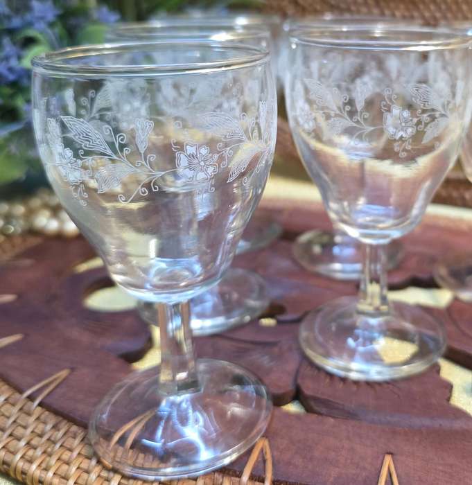 Attractive 19th century in acid-etched 6 Sherry Glasses