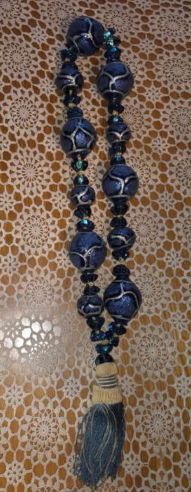 Large Cobalt Blue Silver  Glitter Painted Art Murano TIE BACK