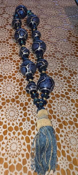 Large Cobalt Blue Silver  Glitter Painted Art Murano TIE BACK
