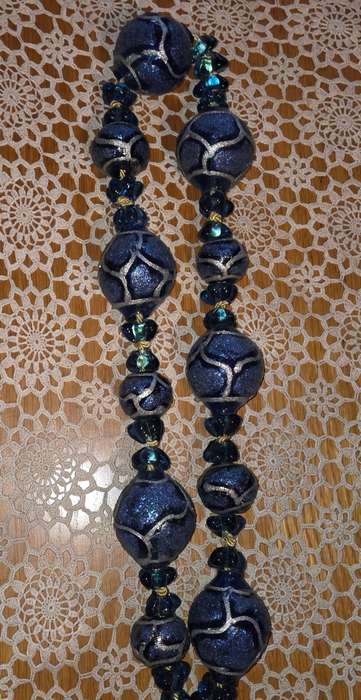 Large Cobalt Blue Silver  Glitter Painted Art Murano TIE BACK