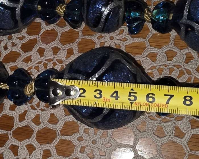 Large Cobalt Blue Silver  Glitter Painted Art Murano TIE BACK