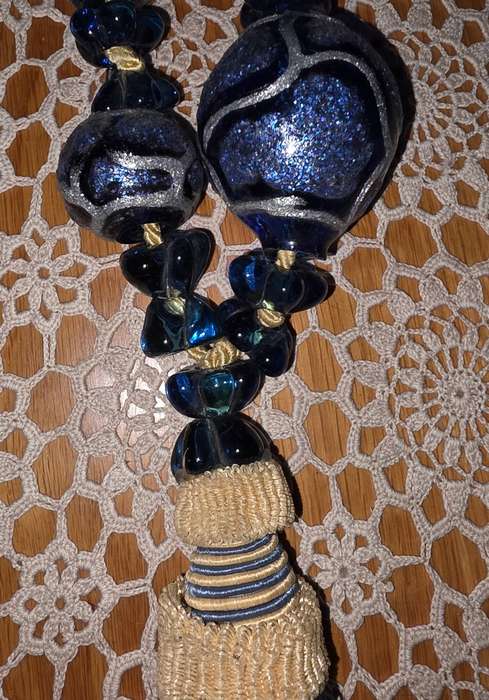 Large Cobalt Blue Silver  Glitter Painted Art Murano TIE BACK