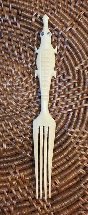 Vintage Hand-Carved Bone Fork  Crocodile Design