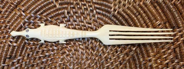 Vintage Hand-Carved Bone Fork  Crocodile Design