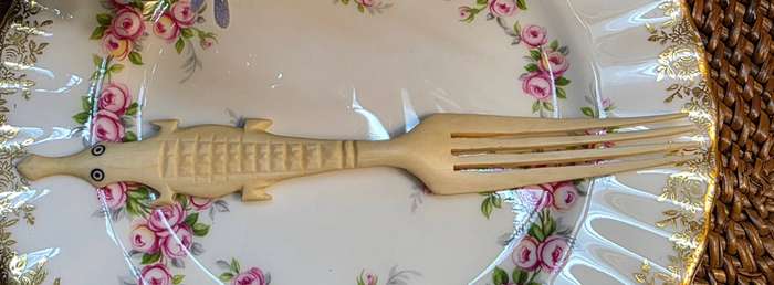 Vintage Hand-Carved Bone Fork  Crocodile Design