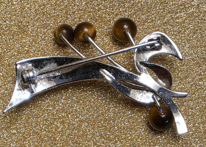 Vintage Silver Brooch with Tigers Eye Stones