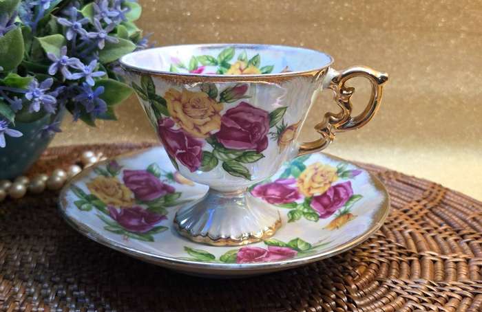 JUNE ROSE UCAGCO Japan Lusterware Footed Tea Cup & Saucer
