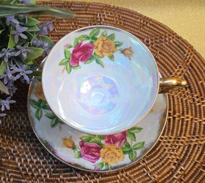 JUNE ROSE UCAGCO Japan Lusterware Footed Tea Cup & Saucer