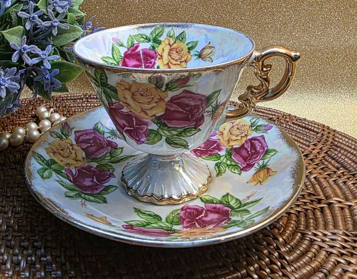 JUNE ROSE UCAGCO Japan Lusterware Footed Tea Cup & Saucer