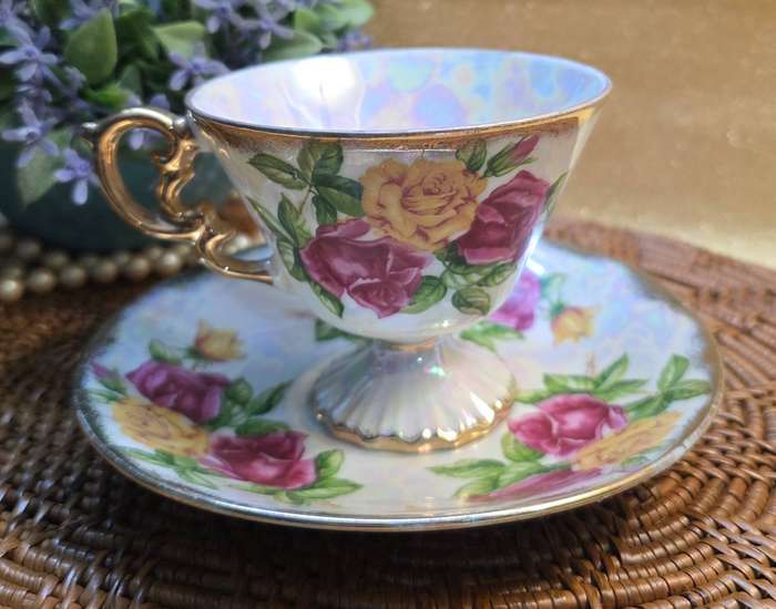 JUNE ROSE UCAGCO Japan Lusterware Footed Tea Cup & Saucer