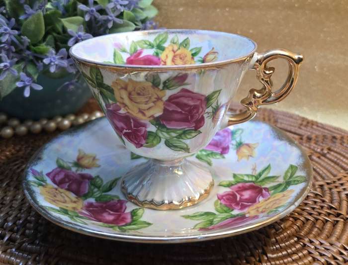 JUNE ROSE UCAGCO Japan Lusterware Footed Tea Cup & Saucer