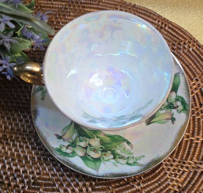 The Lily of The Valley May Flower  UCAGCO Japan Lusterware Footed Tea Cup & Saucer