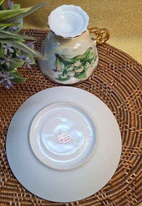 The Lily of The Valley May Flower  UCAGCO Japan Lusterware Footed Tea Cup & Saucer