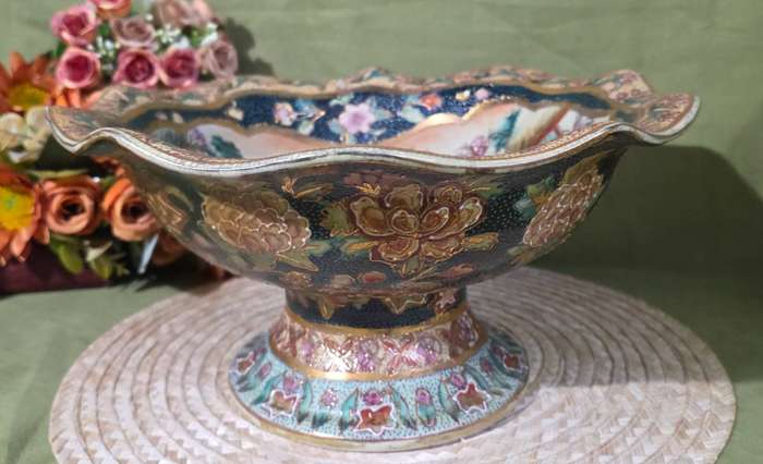 Antique Royal Satsuma Bowl matching set of candle holders.