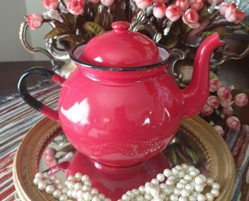 Vintage Polish Red Enamel Teapot