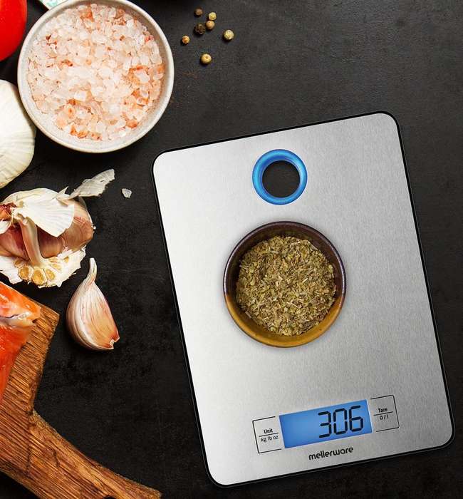 Mellerware Kitchen Scale Battery Operated Lcd Display Stainless Steel Brushed 5Kg 4.5V Saxon