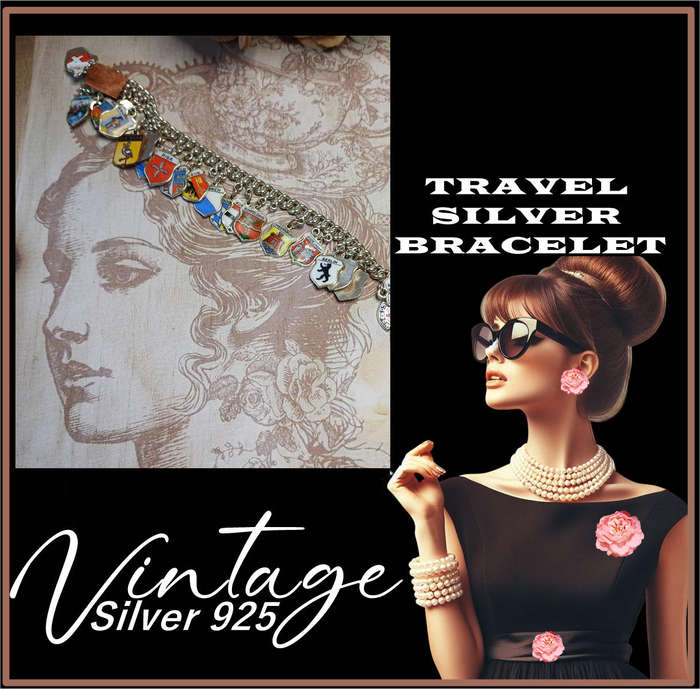 Vintage Sterling Silver Charm Bracelet | TRAVEL BRACELET | 27 |
