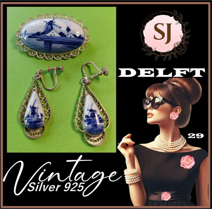 VTG Delft Porcelain Silver Earrings Brooch | 29 |